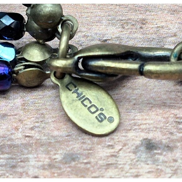 Chico's Multistrand Peacock Iridescent Bead Pendant Necklace Statement Whimsey - Picture 7 of 8